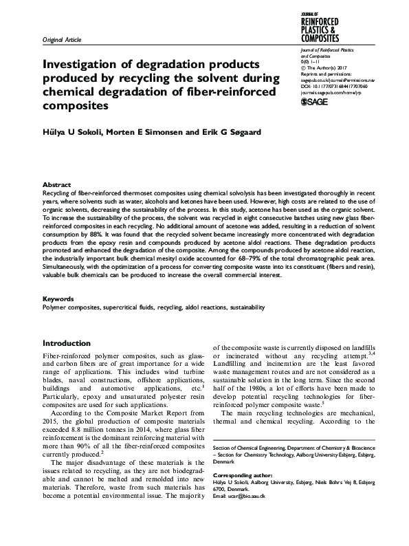 (PDF) Investigation of degradation products produced by recycling the ...