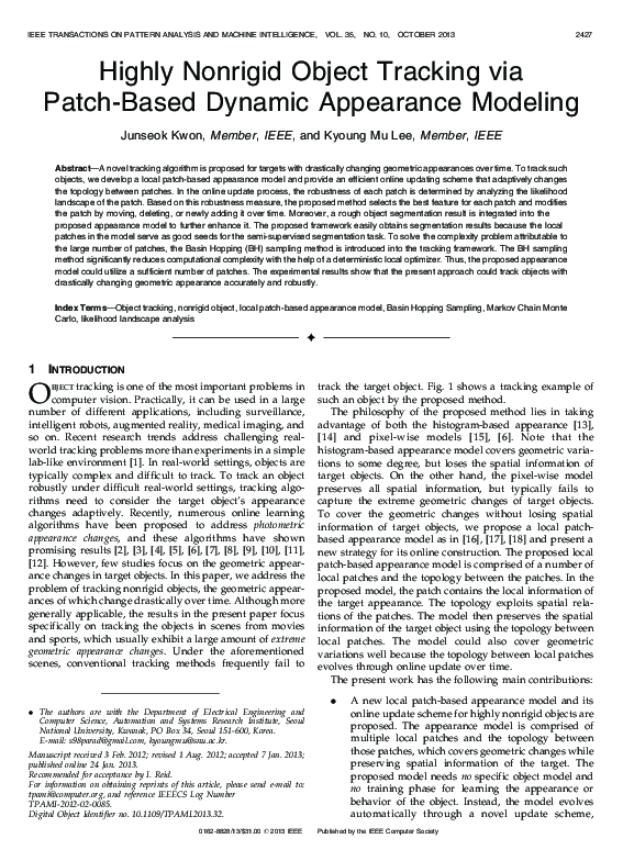 (PDF) Highly Nonrigid Object Tracking via Patch-Based Dynamic ...