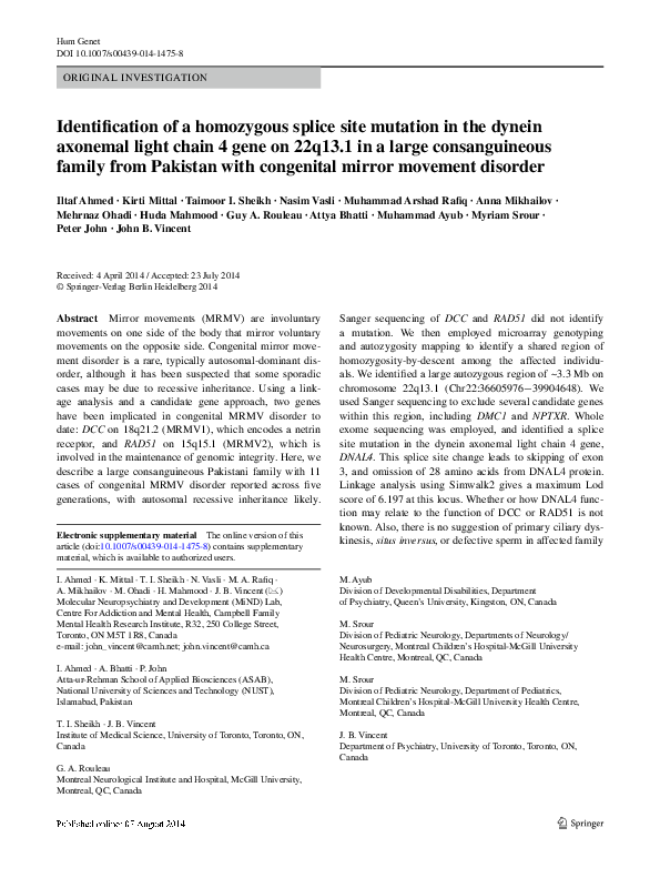 (PDF) Identification of a homozygous splice site mutation in the dynein ...