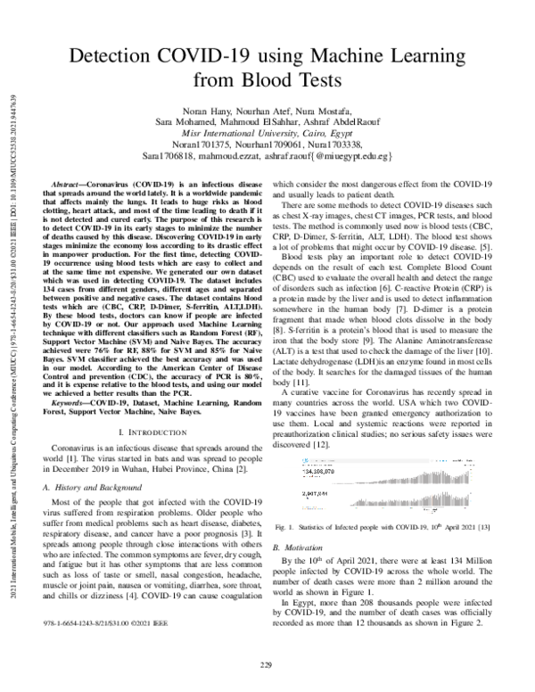 (PDF) Detection COVID-19 using Machine Learning from Blood Tests