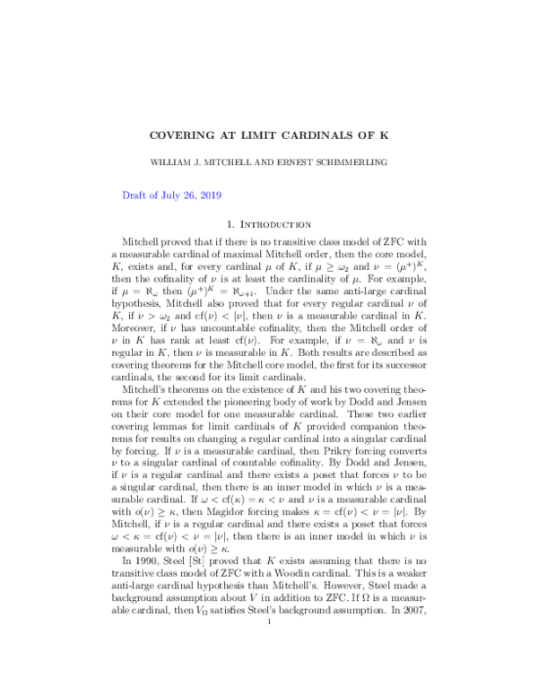 (PDF) Covering at limit cardinals of K