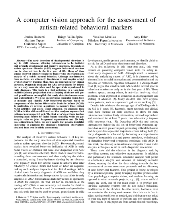 (PDF) A computer vision approach for the assessment of autism-related ...