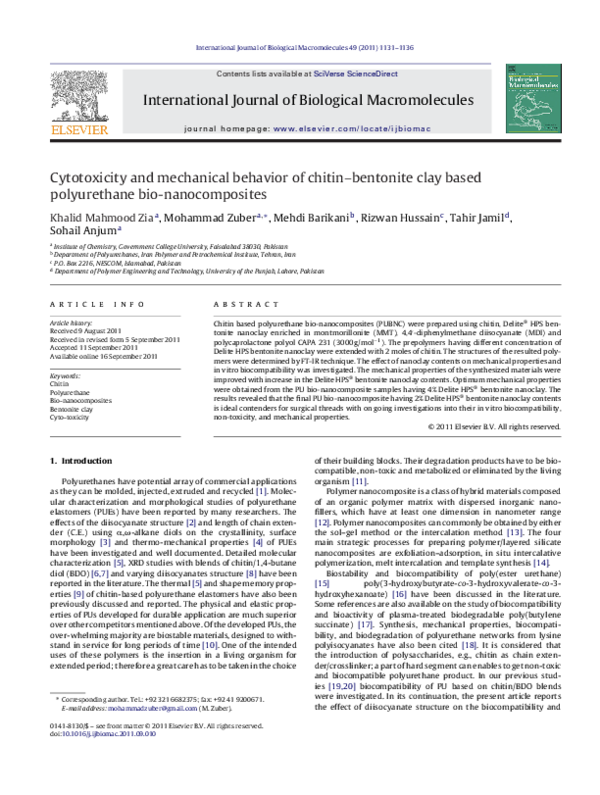 Cytotoxicity and mechanical behavior of chitin–bentonite clay based ...