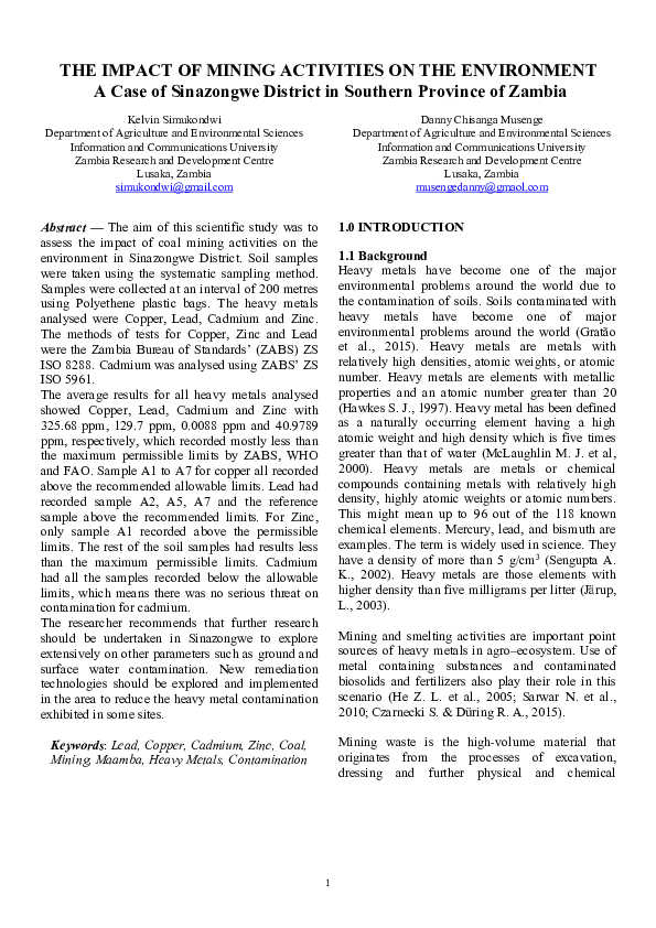 (PDF) THE IMPACT OF MINING ACTIVITIES ON THE ENVIRONMENT A Case of ...