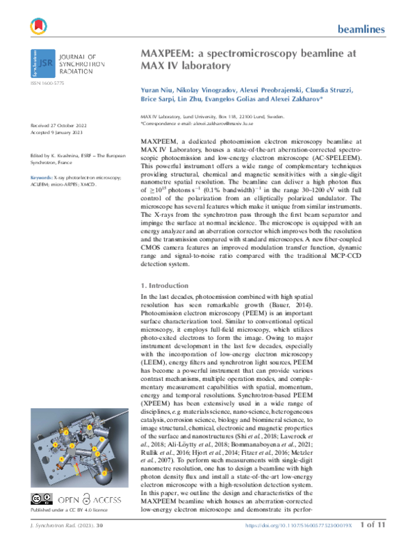 (PDF) MAXPEEM: a spectromicroscopy beamline at MAX IV laboratory