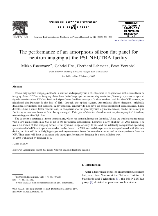 (PDF) The performance of an amorphous silicon flat panel for neutron ...