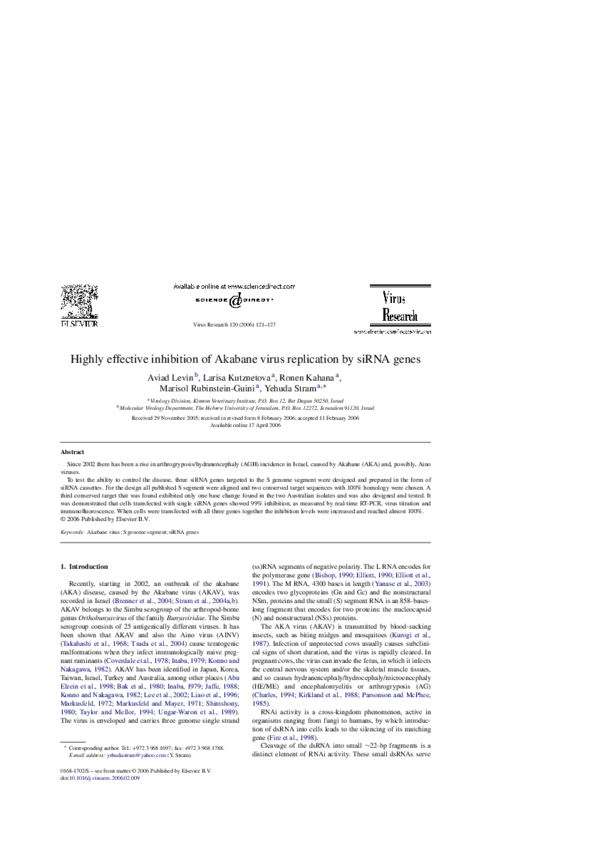 (PDF) Highly effective inhibition of Akabane virus replication by siRNA ...