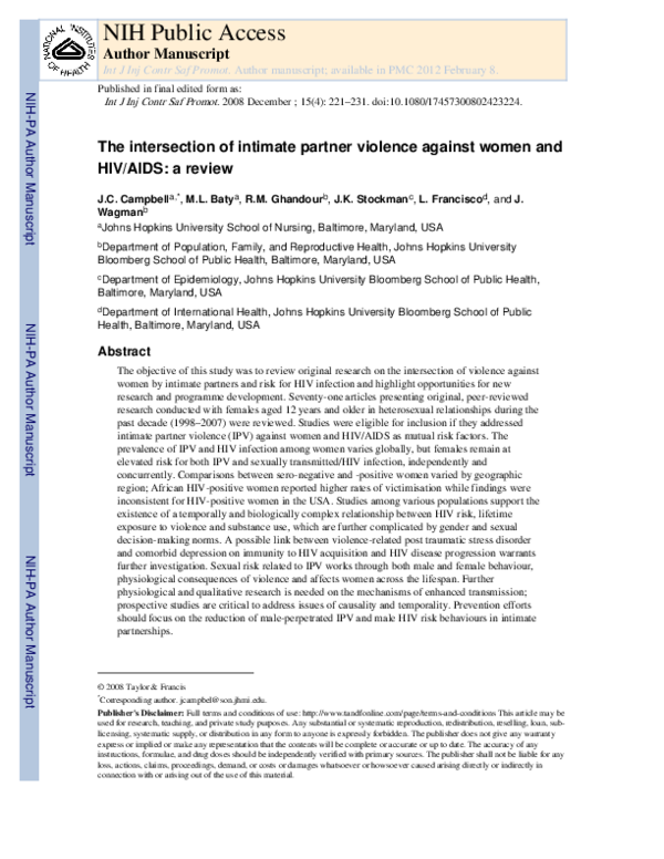(PDF) The intersection of intimate partner violence against women and ...