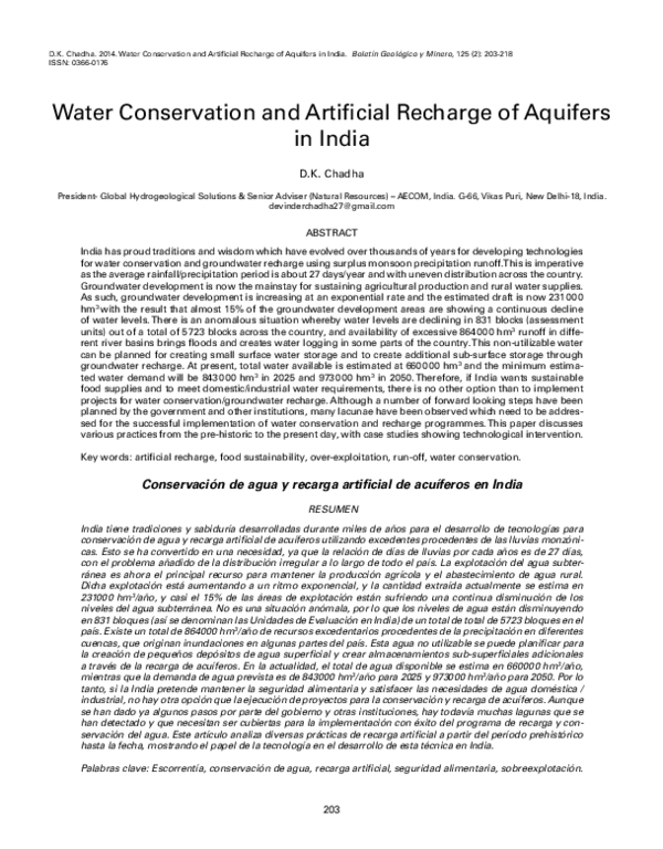 (PDF) Water Conservation and Artificial Recharge of Aquifers in India