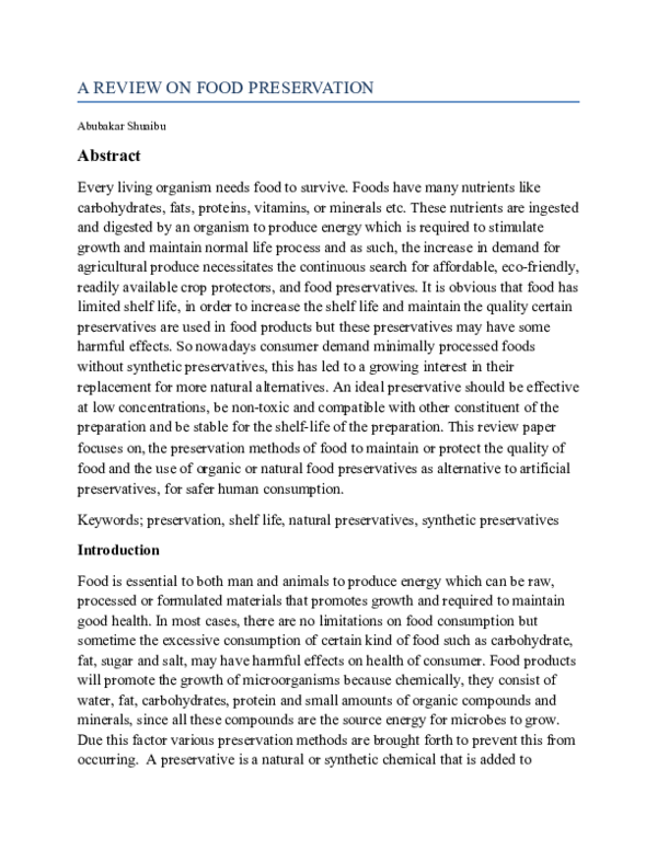 (DOC) A REVIEW ON FOOD PRESERVATION Abubakar Shuaibu Academia.edu