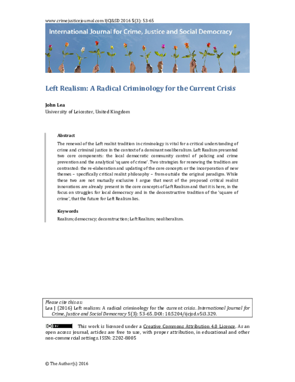 (PDF) Left Realism: A Radical Criminology for the Current Crisis