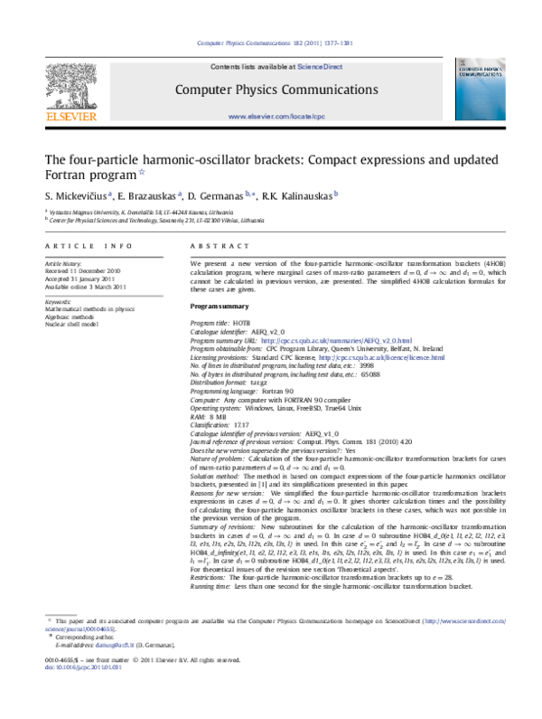 (PDF) The four-particle harmonic-oscillator brackets: Compact ...