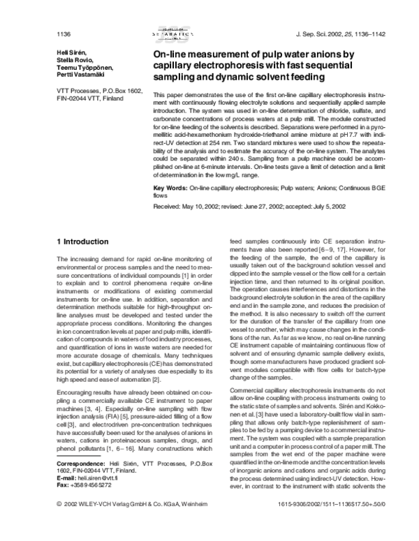 (PDF) On-line measurement of pulp water anions by capillary ...