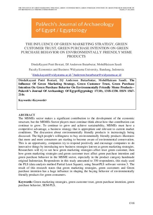 (PDF) THE INFLUENCE OF GREEN MARKETING STRATEGY, GREEN CUSTOMER TRUST ...