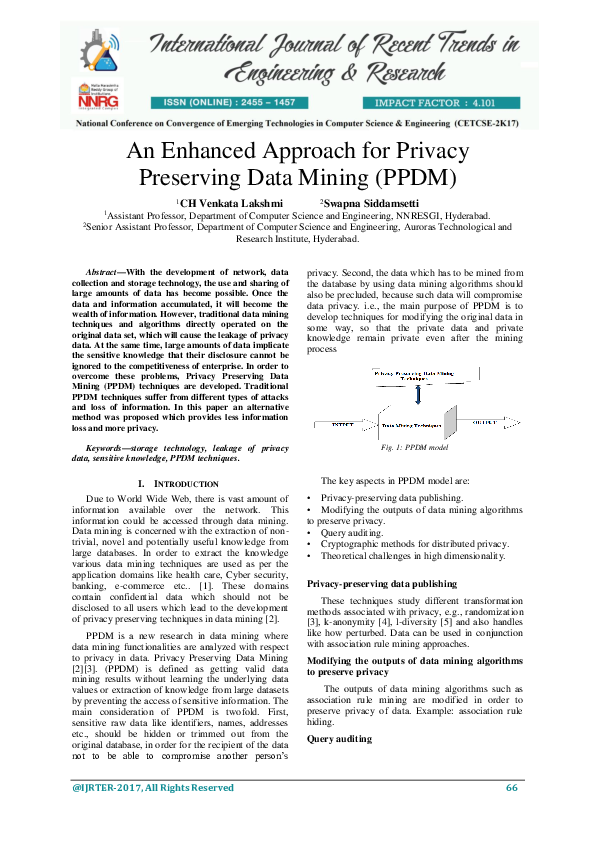 (PDF) An Enhanced Approach for Privacy Preserving Data Mining (PPDM)