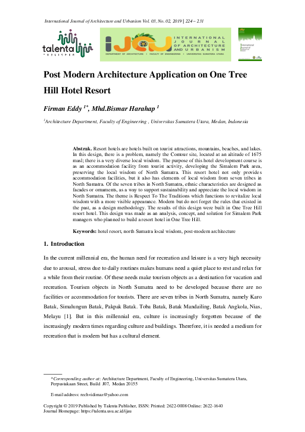 (PDF) Post Modern Architecture Application on One Tree Hill Hotel