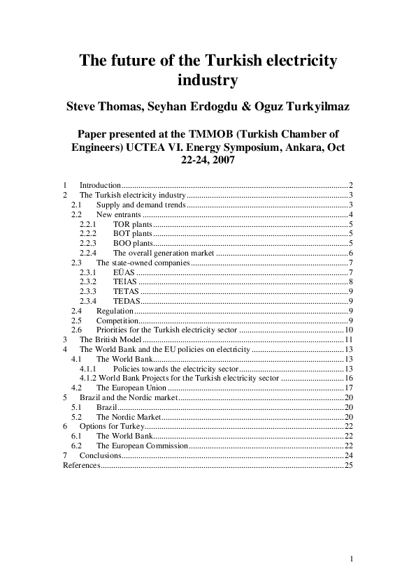 (PDF) The future of the Turkish electricity industry