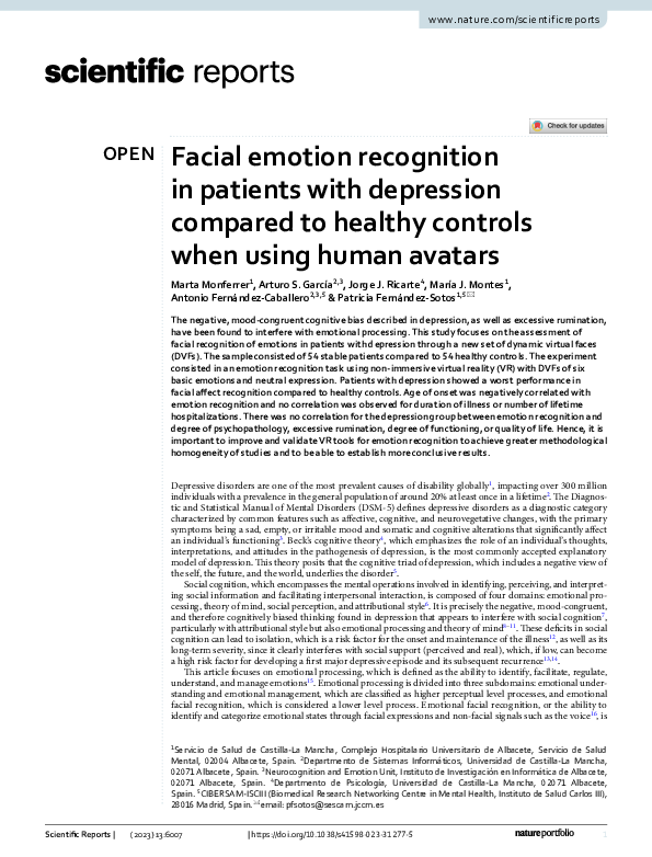 (PDF) Facial emotion recognition in patients with depression compared ...