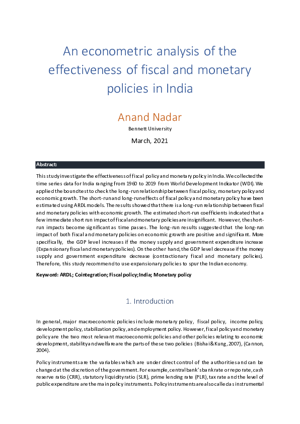(PDF) An econometric analysis of the effectiveness of fiscal and ...