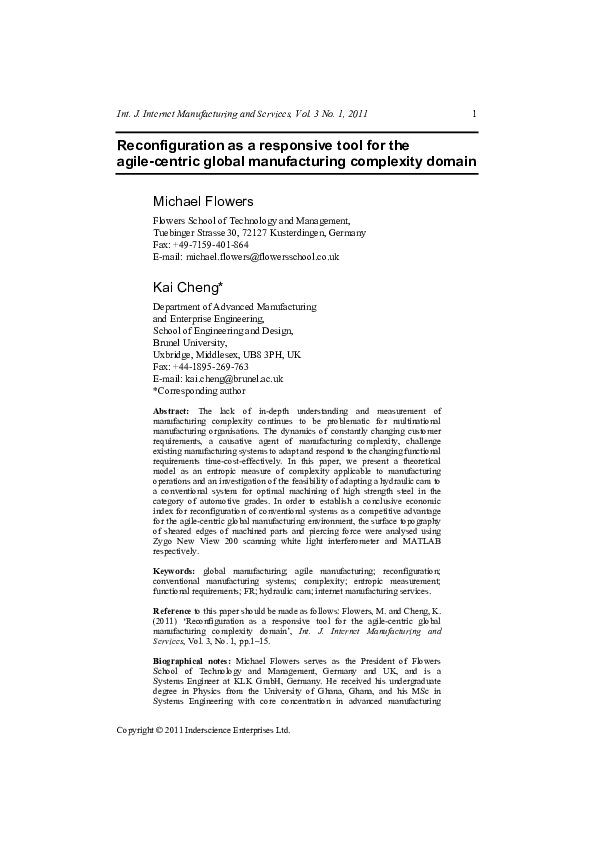 (PDF) Reconfiguration as a responsive tool for the agile-centric global ...