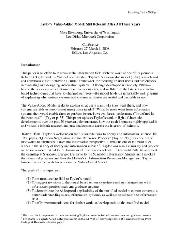 (PDF) Taylor's value-added model: Still relevant after all these years