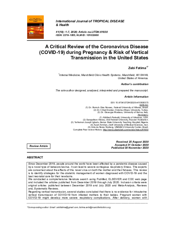 (PDF) A Critical Review of the Coronavirus Disease (COVID-19) during ...