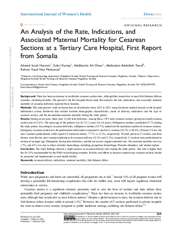 (PDF) An Analysis of the Rate, Indications, and Associated Maternal ...