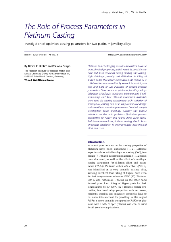 (PDF) The Role of Process Parameters in Platinum Casting