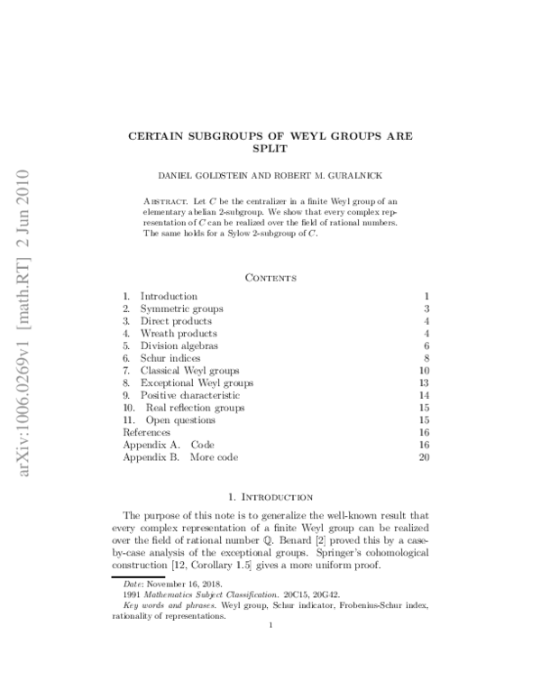 (PDF) Certain subgroups of Weyl groups are split
