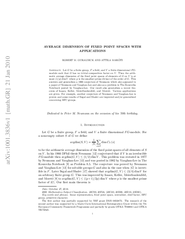 0 Average Dimension of Fixed Point Spaces with Applications