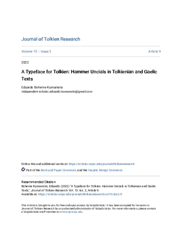 (PDF) A Typeface for Tolkien Hammer Uncials in Tolkienian and Gaelic