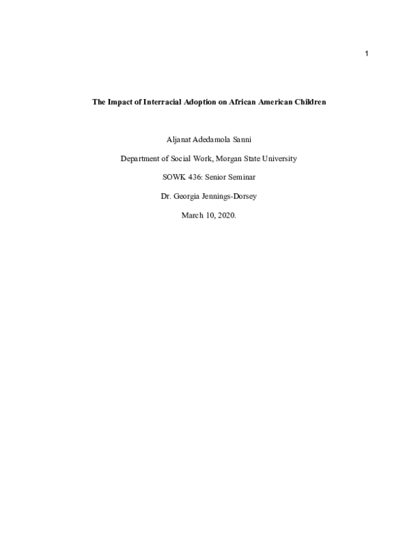 (PDF) The Impact of Interracial Adoption on African American Children
