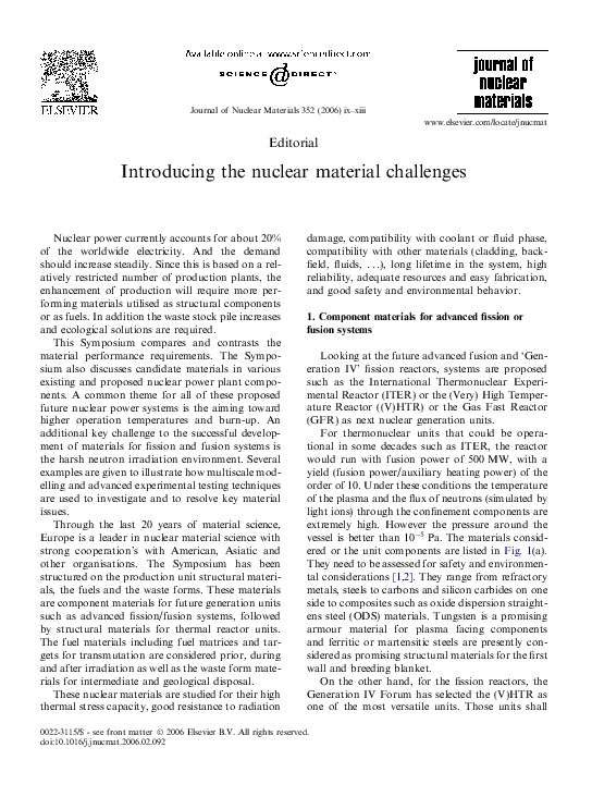 (PDF) Introducing the nuclear material challenges Claude Degueldre