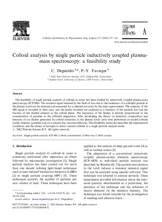 (PDF) Colloid analysis by single particle inductively coupled plasma ...