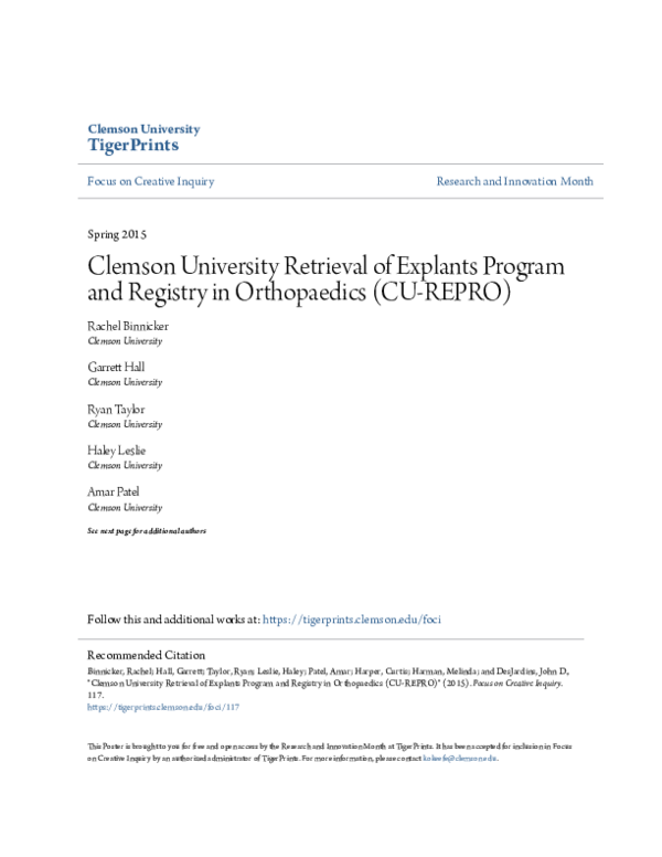 (PDF) Clemson University Retrieval of Explants Program and Registry in ...