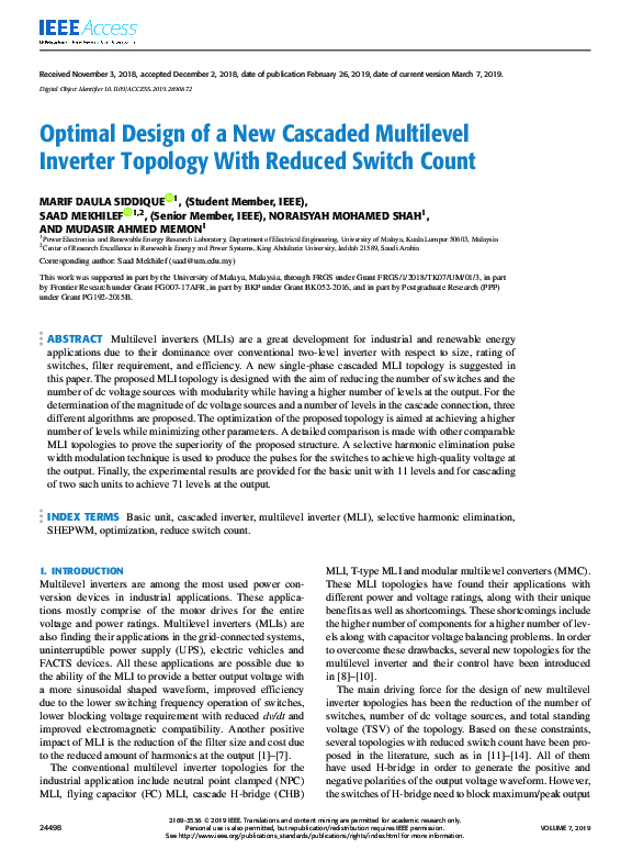 (PDF) Optimal Design of a New Cascaded Multilevel Inverter Topology ...