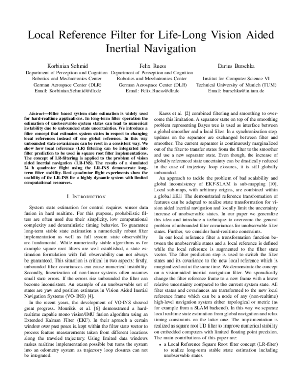 (PDF) Local reference filter for life-long vision aided inertial navigation