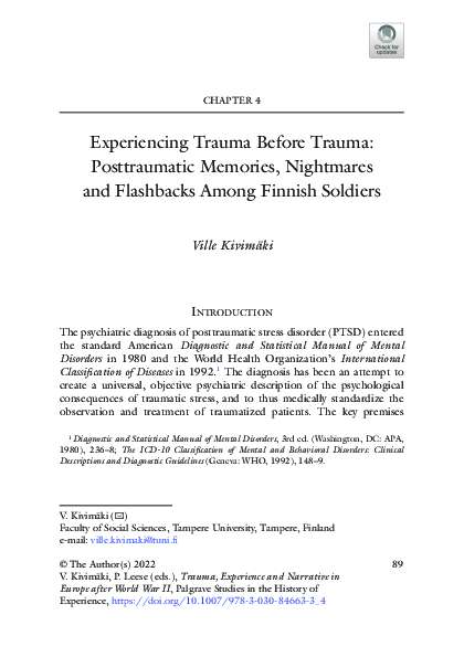 (PDF) Experiencing Trauma Before Trauma: Posttraumatic Memories ...