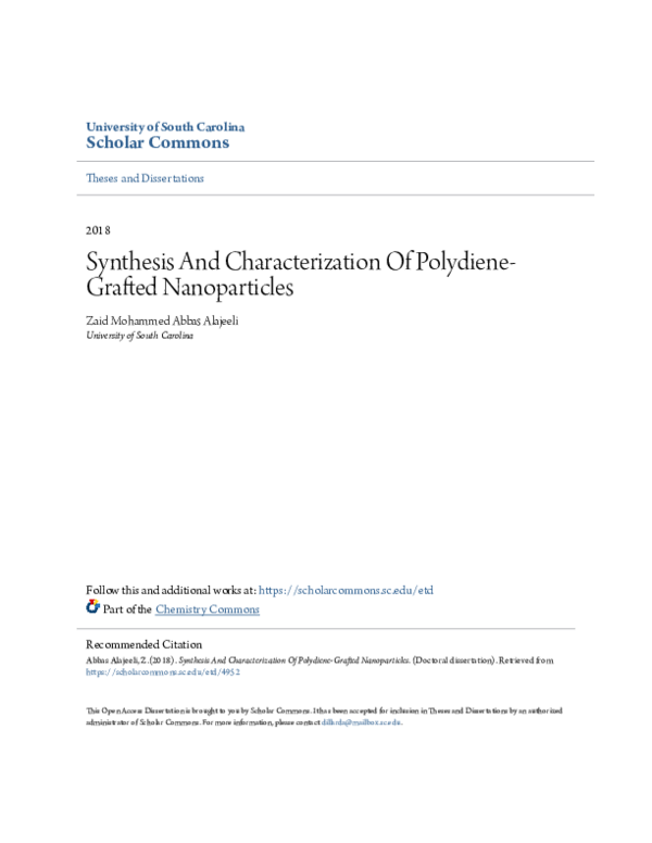 (PDF) Synthesis And Characterization Of Polydiene-Grafted Nanoparticles