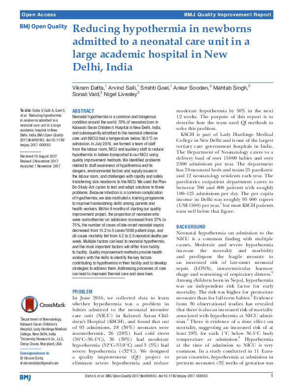 (PDF) Reducing hypothermia in newborns admitted to a neonatal care unit ...