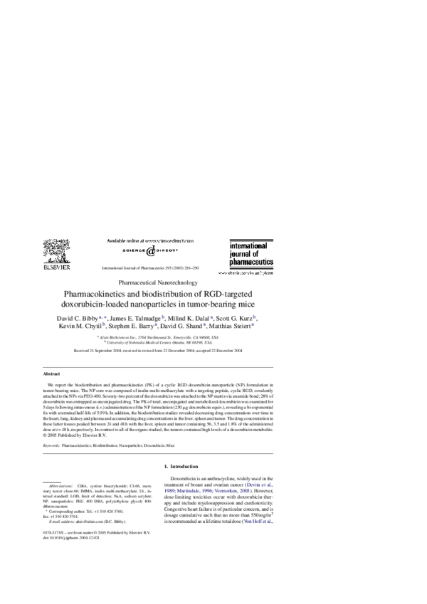 (PDF) Pharmacokinetics and biodistribution of RGD-targeted doxorubicin ...