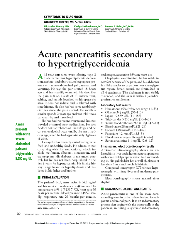 (PDF) Acute pancreatitis secondary to hypertriglyceridemia