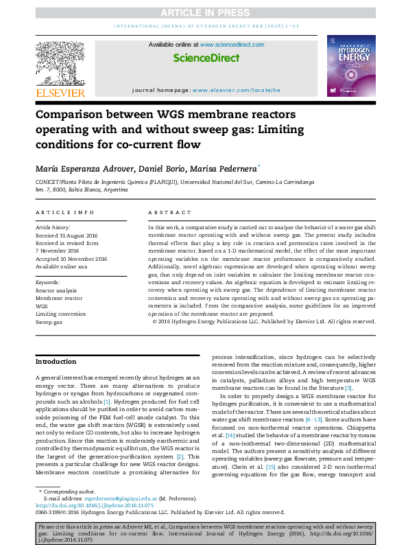 (PDF) Comparison between WGS membrane reactors operating with and ...