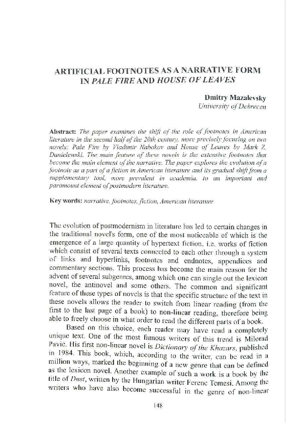 (PDF) Artificial Footnotes as a Narrative Form in Pale Fire and House