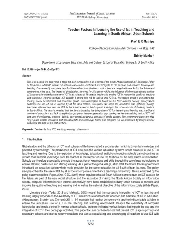 (PDF) Teacher Factors Influencing the Use of Ict in Teaching and ...