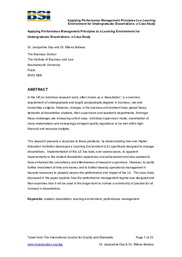 (PDF) Applying Performance Management Principles to a Learning ...