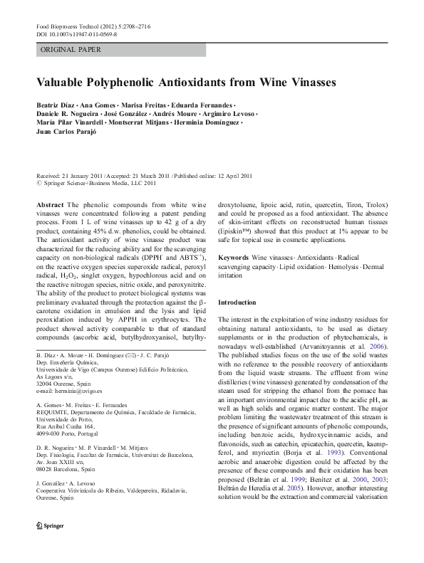 Valuable Polyphenolic Antioxidants from Wine Vinasses