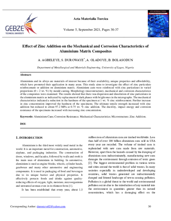 (PDF) Effect of Zinc Addition on the Mechanical and Corrosion ...
