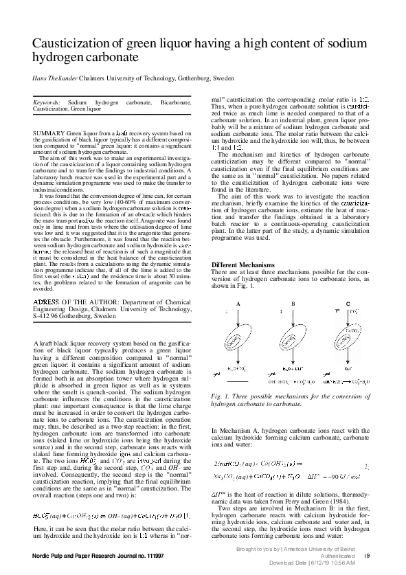 (PDF) Causticization of green liquor having a high content of sodium