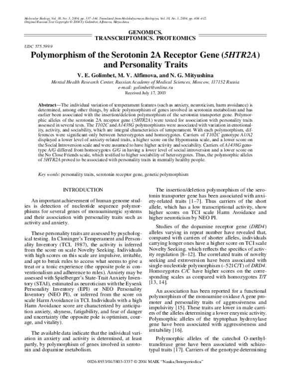 (PDF) Polymorphism of the Serotonin 2A Receptor Gene (5HTR2A) and ...
